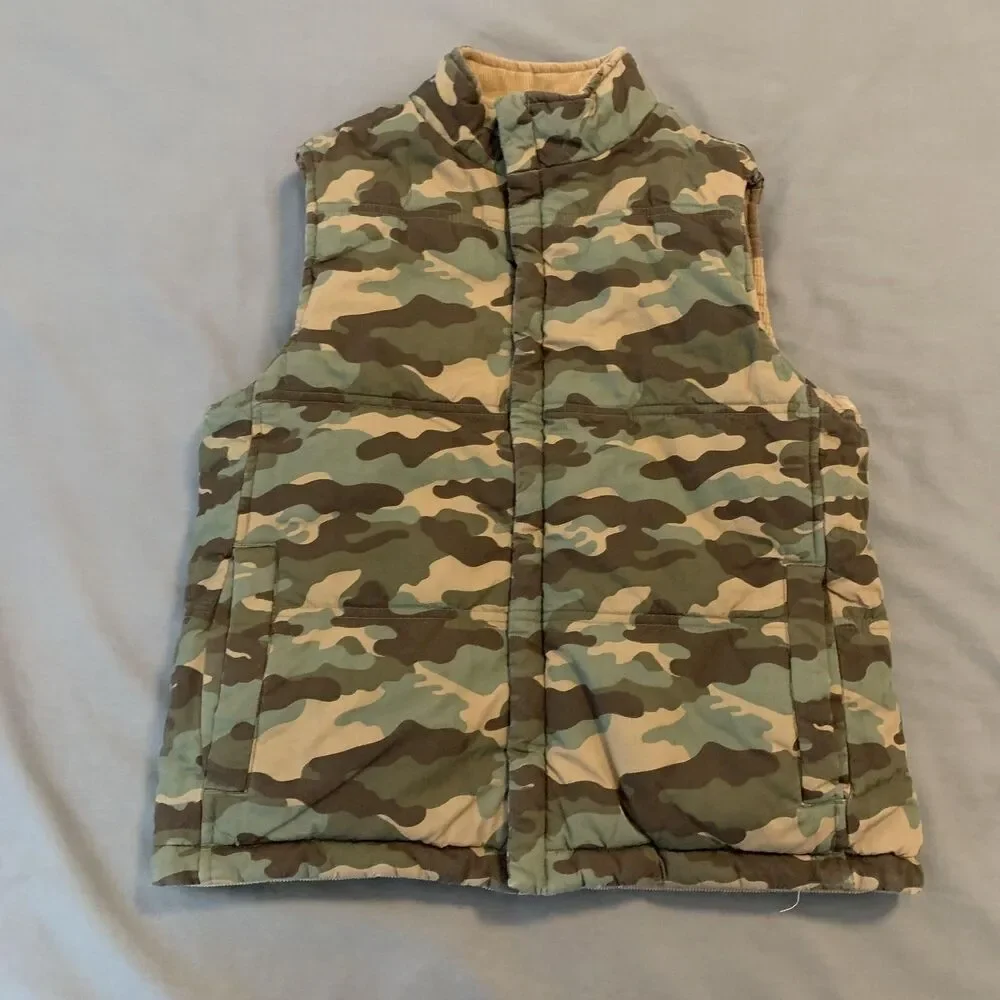 OshKosh Vest Boys 12 Tan Corduroy Reversible Camo Quilted Puffer‎ Jacket